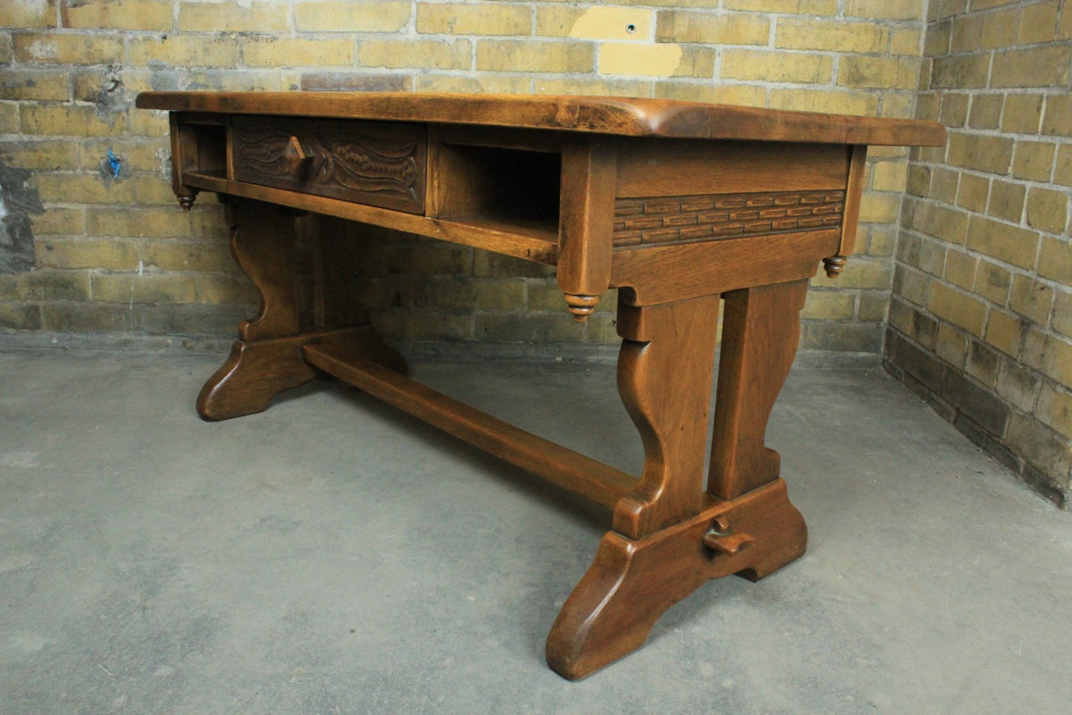 Altdeutsch / Renaissance Couchtisch Schreibtisch Massivholz Eiche mit Schublade | ALTDEUTSCH - Bild 6