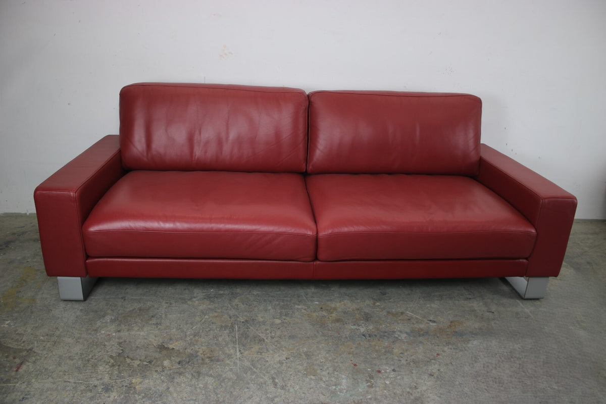 Rolf Benz EGO Designer Couch Auf Kufen Dreisitzer Leder Rot Sofa Mit Armkissen | Rolf Benz - Bild 10