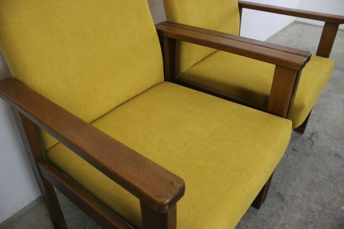 Zwei Vintage Buchenholz Armlehnstühle Mid Century Sessel Orange Stoff Neubezug | CENTURY - Bild 10