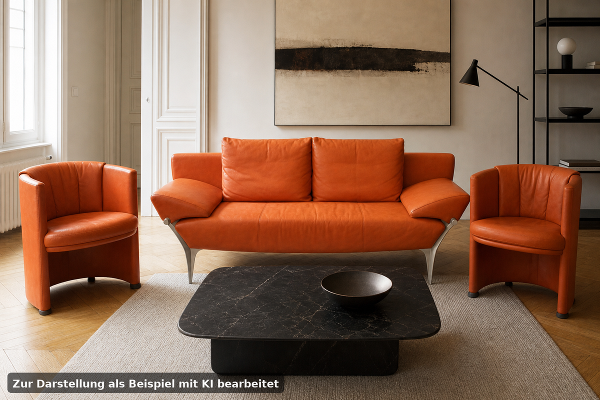 Rolf Benz 1600 Couch 3-Sitzer Sofa & 2 x ST-SE-7500 Sessel Garnitur Leder Cognac | Rolf Benz - KI-Ansicht