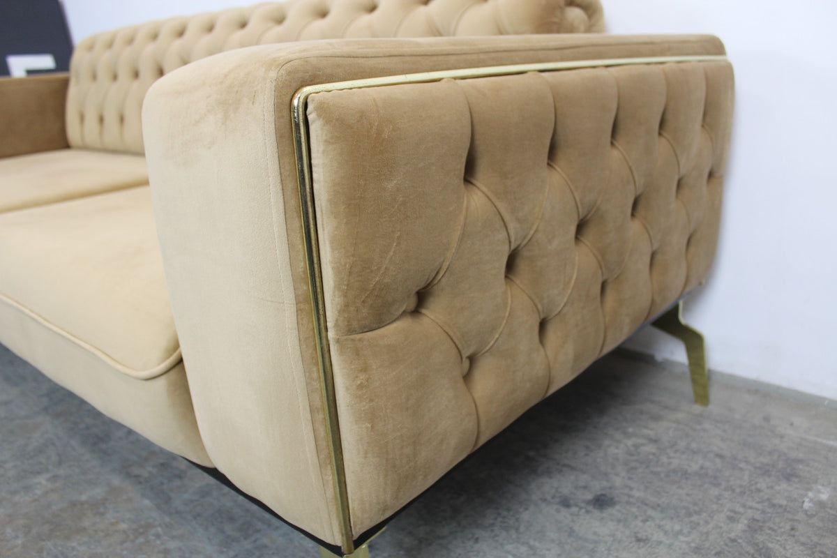 Chesterfield Dreisitzer Designer Couch Samt Champagner Stoff Messing Sofa | Chesterfield - Bild 5