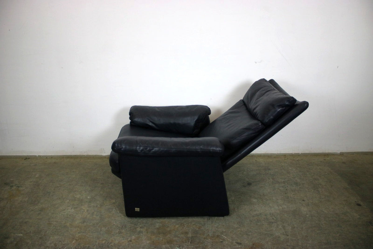 Rolf Benz Sessel mit Hocker Echtleder Dunkelblau Manuelle Funktion | Rolf Benz - Bild 5