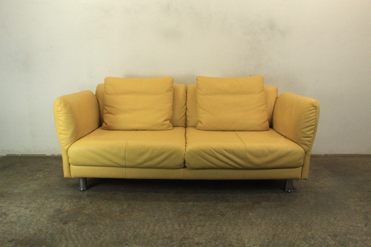 Rolf Benz 510 Couch Dreisitzer Echtleder Gelb Designer Sofa Manuelle Funktion | Rolf Benz - Bild 3