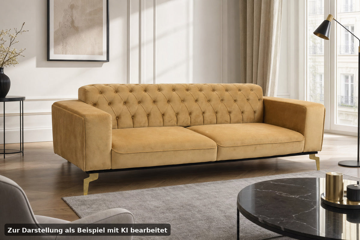 Chesterfield Dreisitzer Designer Couch Samt Champagner Stoff Messing Sofa | Chesterfield - Bild 1