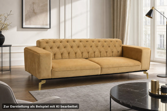 Chesterfield Dreisitzer Designer Couch Samt Champagner Stoff Messing Sofa | Chesterfield - Bild 1