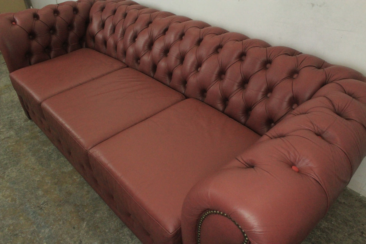 Original Englische Chesterfield Couch Dreisitzer Leder Rot Vintage Clubsofa | Chesterfield - Bild 5