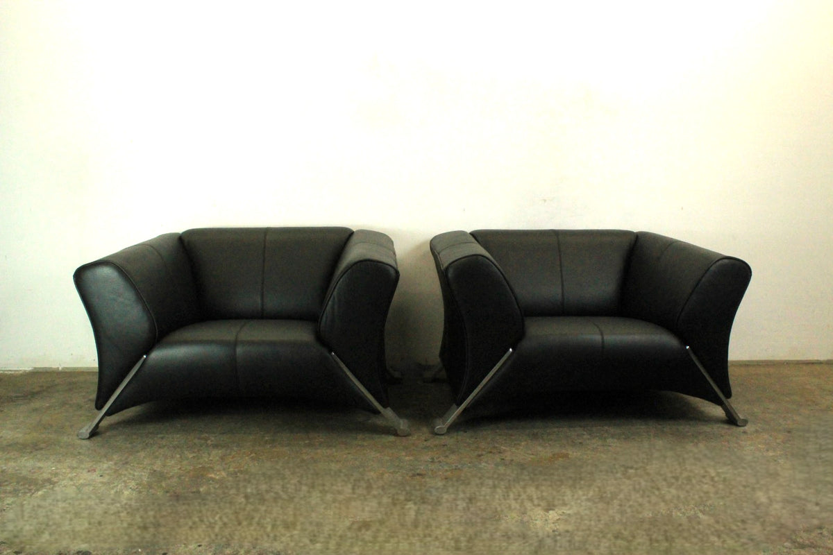 2 X Rolf Benz 322 Club Sessel Einsitzer Designer Sofa Echtleder Jet Black | Rolf Benz - Bild 2