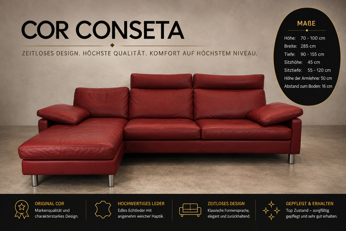 COR CONSETA | 3-SITZER OTTOMANE | ROT LEDER | DESIGNER SOFA | Cor - Bild 2