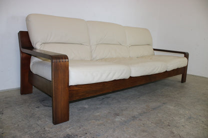 Rolf Benz Dreisitzer Couch Beige Leder Eiche Sichtholzgestell Freisteller Sofa | Rolf Benz - Bild 2