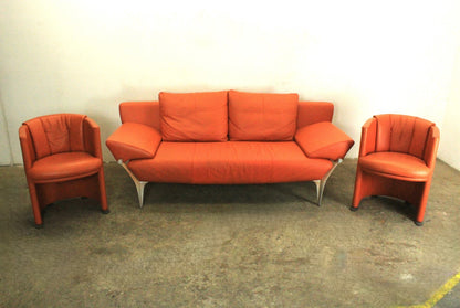 Rolf Benz 1600 Couch 3-Sitzer Sofa & 2 x ST-SE-7500 Sessel Garnitur Leder Cognac | Rolf Benz - Bild 1