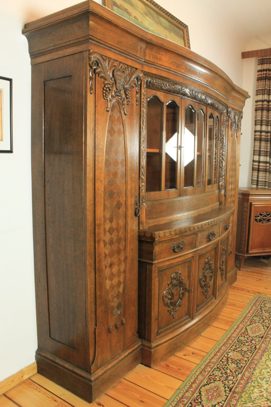 Prächtiger Jugendstil Kredenz/ Aufsatzbuffet Eiche Florale Schnitzereien | JUGENDSTIL - Bild 4