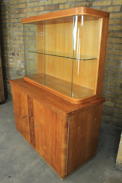 Art Deco Aufsatzschrank Buffet Vitrinenschrank Rundglas Wurzel Nussbaum Antik | ART DECO - Bild 7