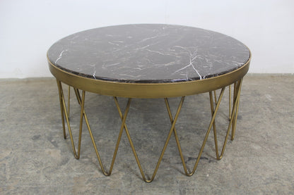 Edler Marmor Couchtisch Runder Beistelltisch Mit Goldfarbenem Metallgestell | Reinstein Möbel - Bild 2