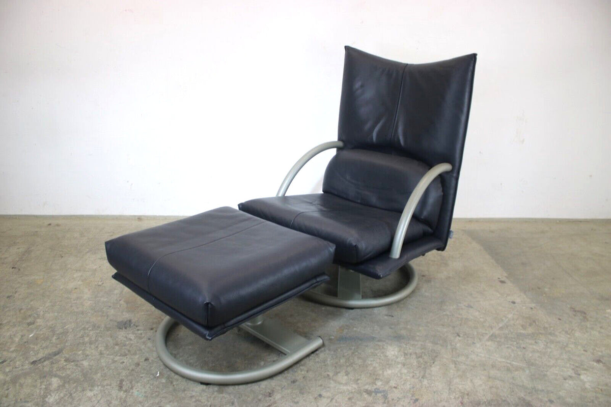 Rolf Benz BMP Sessel mit Hocker Modell 418 Torino Dunkelblau 80er Jahre Design | Rolf Benz - Bild 2