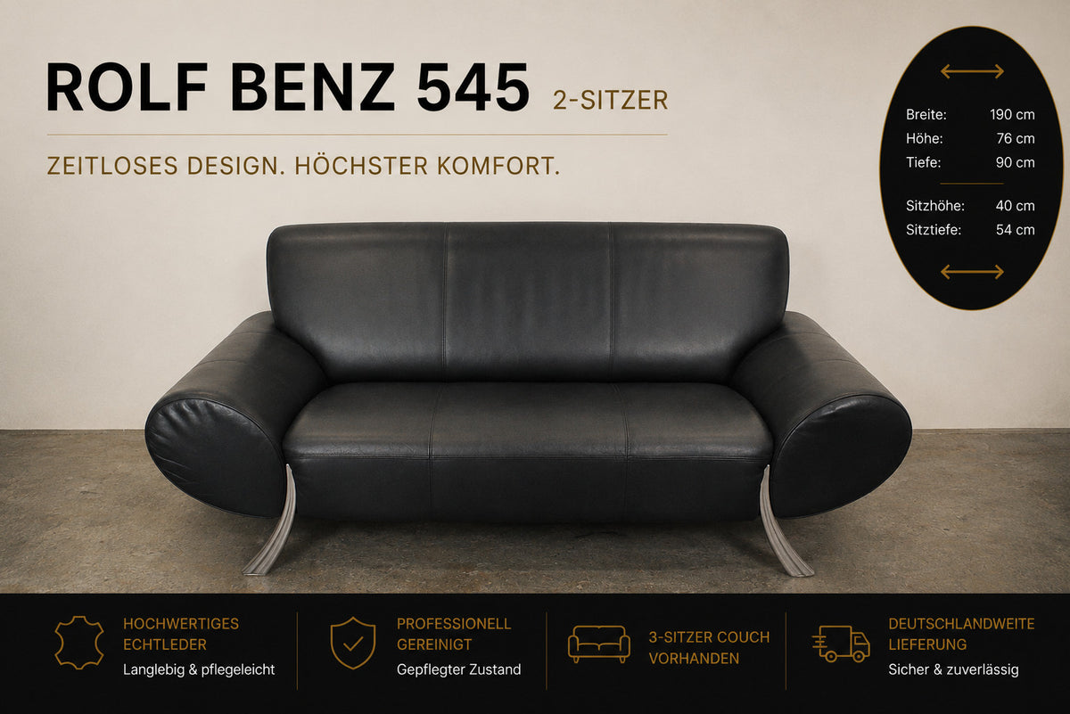 Rolf Benz 545 Designer Couch Zweisitzer Sofa Blau Echtleder | Rolf Benz - Bild 2