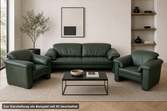 Rolf Benz 4000 Couch Garnitur Dreisitzer Sofa mit 2 Sessel Grün Leder | Rolf Benz - Bild 1