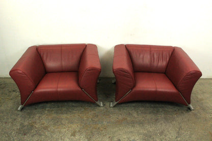 2 X Rolf Benz 322 Club Sessel Einsitzer Designer Sofa Echtleder Rot | Rolf Benz - Bild 3