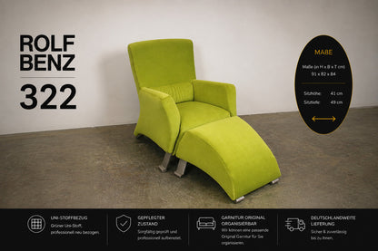 Rolf Benz 322 Sessel mit Hocker Stoff Gelb Designer Neubezug | Rolf Benz - Bild 2