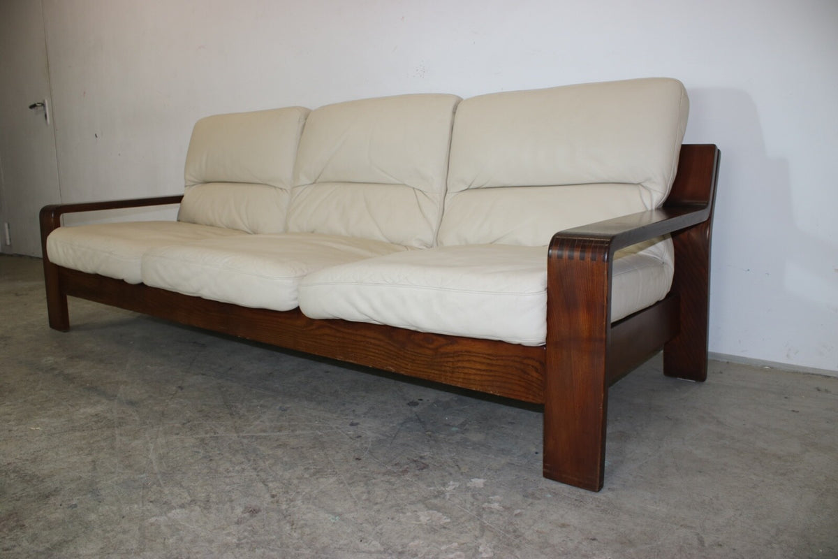 Rolf Benz Dreisitzer Couch Beige Leder Eiche Sichtholzgestell Freisteller Sofa | Rolf Benz - Bild 4