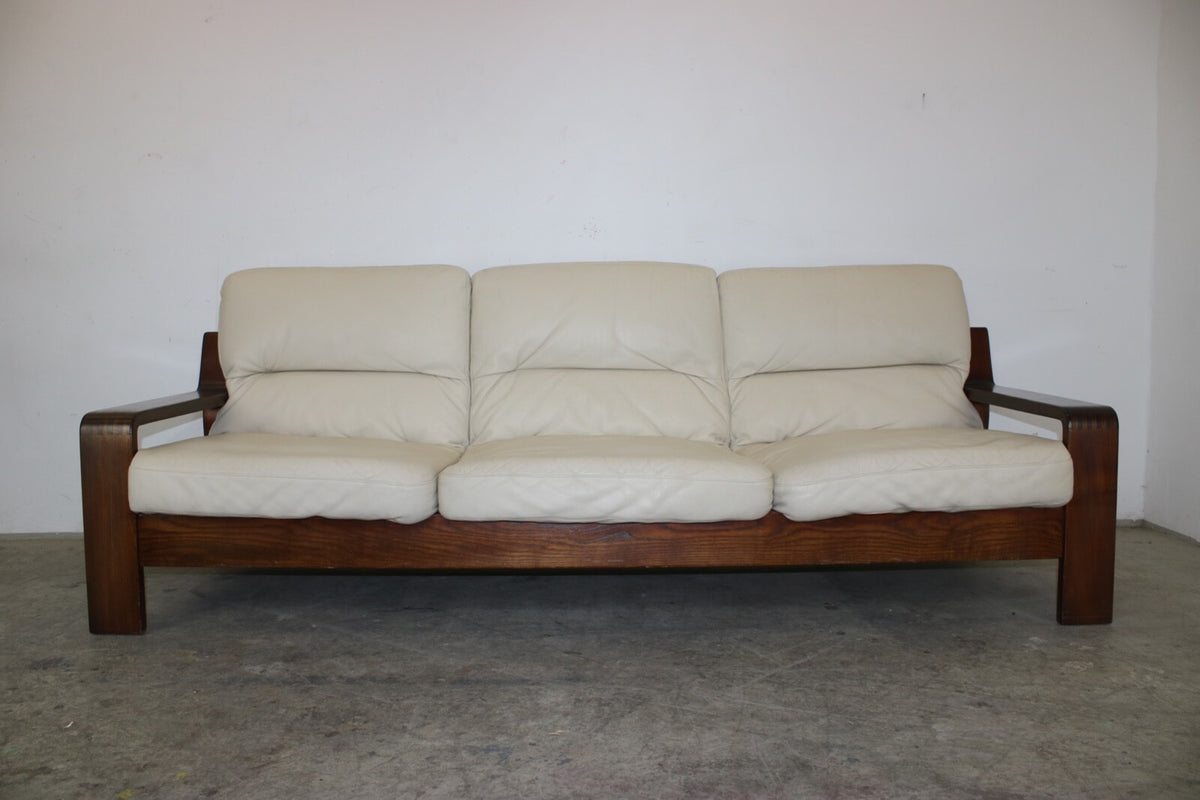 Rolf Benz Dreisitzer Couch Beige Leder Eiche Sichtholzgestell Freisteller Sofa | Rolf Benz - Bild 3