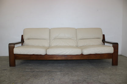 Rolf Benz Dreisitzer Couch Beige Leder Eiche Sichtholzgestell Freisteller Sofa | Rolf Benz - Bild 3