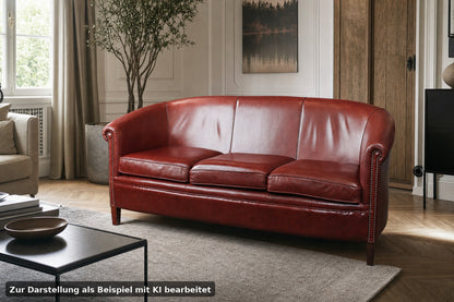 Original Englische Chesterfield Couch Dreisitzer Leder Rot Vintage Clubsofa 1983 | Chesterfield - Bild 1