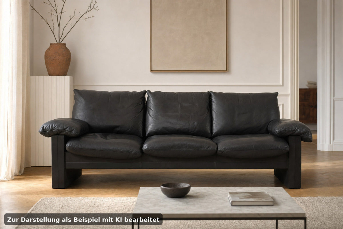 Prächtige Dreisitzer Couch de Sede Daunenkissen Echtleder Schwarz Designer Sofa | De Sede - Bild 1