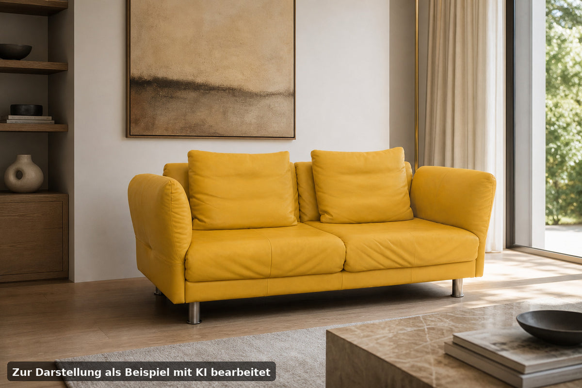 Rolf Benz 510 Couch Dreisitzer Echtleder Gelb Designer Sofa Manuelle Funktion | Rolf Benz - Bild 1