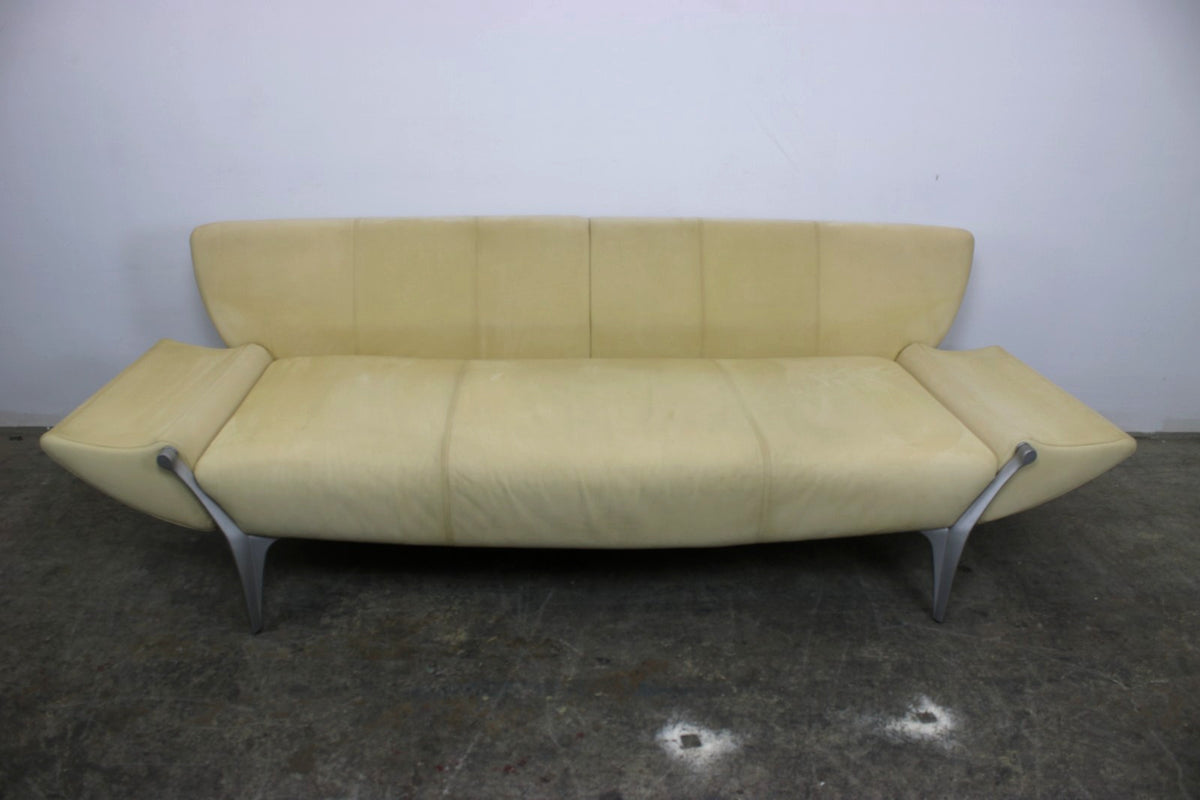 Rolf Benz Modell1600 Couch Gelb Veloursleder Dreisitzer Funktion Sofa | Rolf Benz - Bild 4