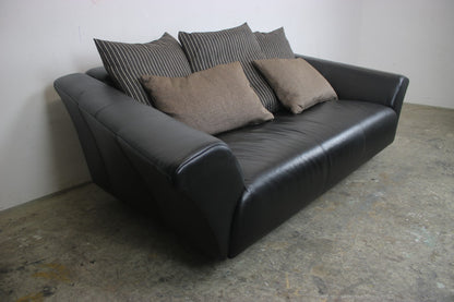 Rolf Benz Sofa Modell 333 Schwarz Leder mit 5 neuen Stoff Kissen Designer Couch | Rolf Benz - Bild 4