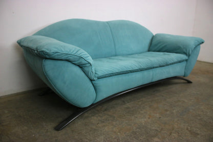 Rolf Benz Dreisitzer Couch Veloursleder Blau Designer Sofa | Rolf Benz - Bild 3