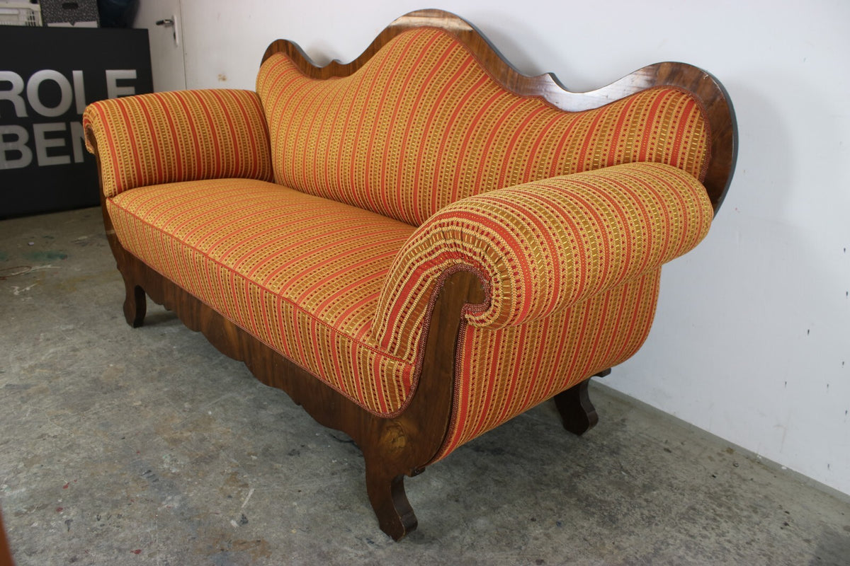 Biedermeier Couch Dreisitzer Nussbaum Streifen Stoff Sofa Antik 1850 Neubezug | Biedermeier - Bild 4