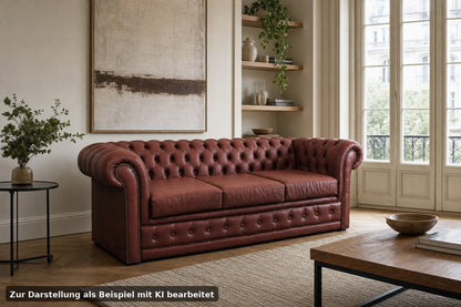 Original Englische Chesterfield Couch Dreisitzer Leder Rot Vintage Clubsofa | Chesterfield - Bild 1