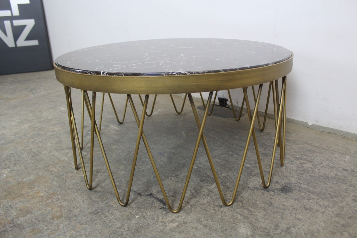 Edler Marmor Couchtisch Runder Beistelltisch Mit Goldfarbenem Metallgestell | Reinstein Möbel - Bild 6