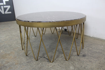 Edler Marmor Couchtisch Runder Beistelltisch Mit Goldfarbenem Metallgestell | Reinstein Möbel - Bild 6