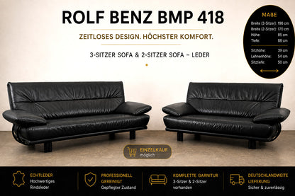 Rolf Benz 418 Couch Garnitur Leder Blau Zweisitzer & Dreisitzer Designer Sofa | Rolf Benz - Bild 2