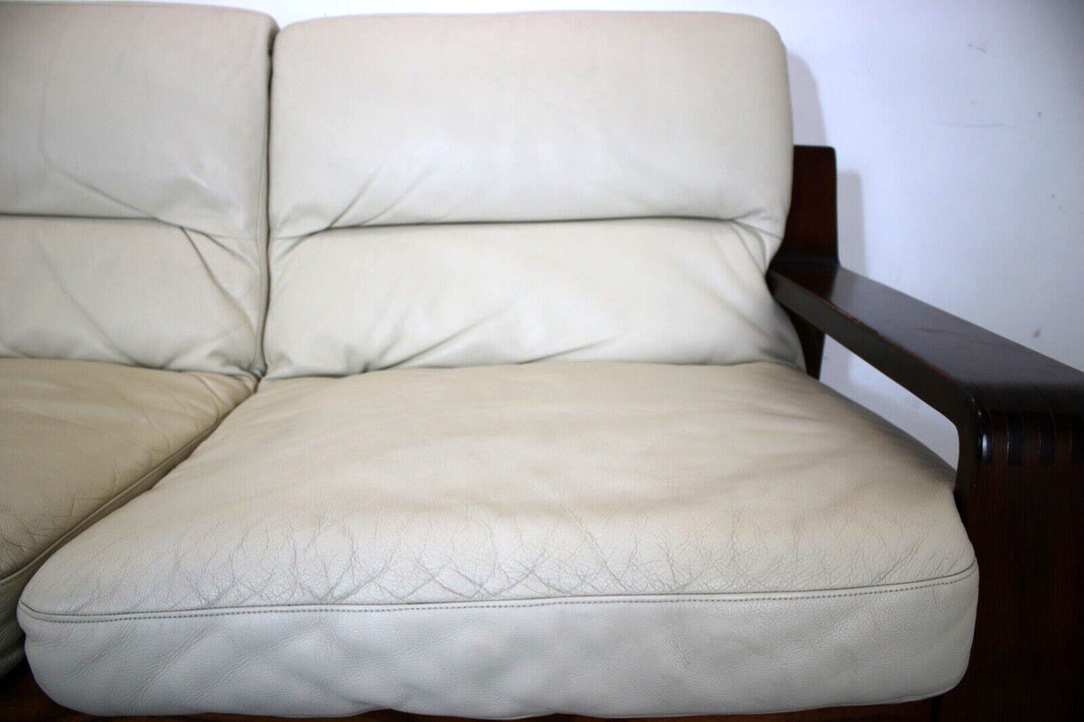 Rolf Benz Dreisitzer Couch Beige Leder Eiche Sichtholzgestell Freisteller Sofa | Rolf Benz - Bild 9