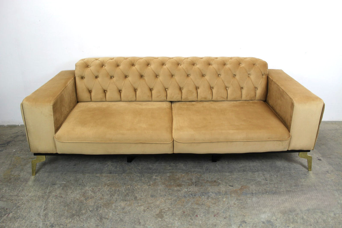 Chesterfield Dreisitzer Designer Couch Samt Champagner Stoff Messing Sofa | Chesterfield - Bild 2