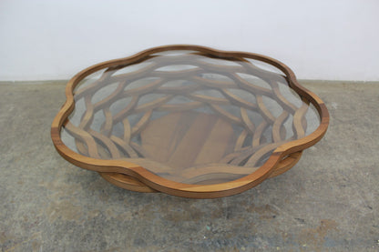 Wunderschöner Vollholz Couchtisch Mit Besonderer Form Und Glasplatte 120 cm | Reinstein Möbel - Bild 2