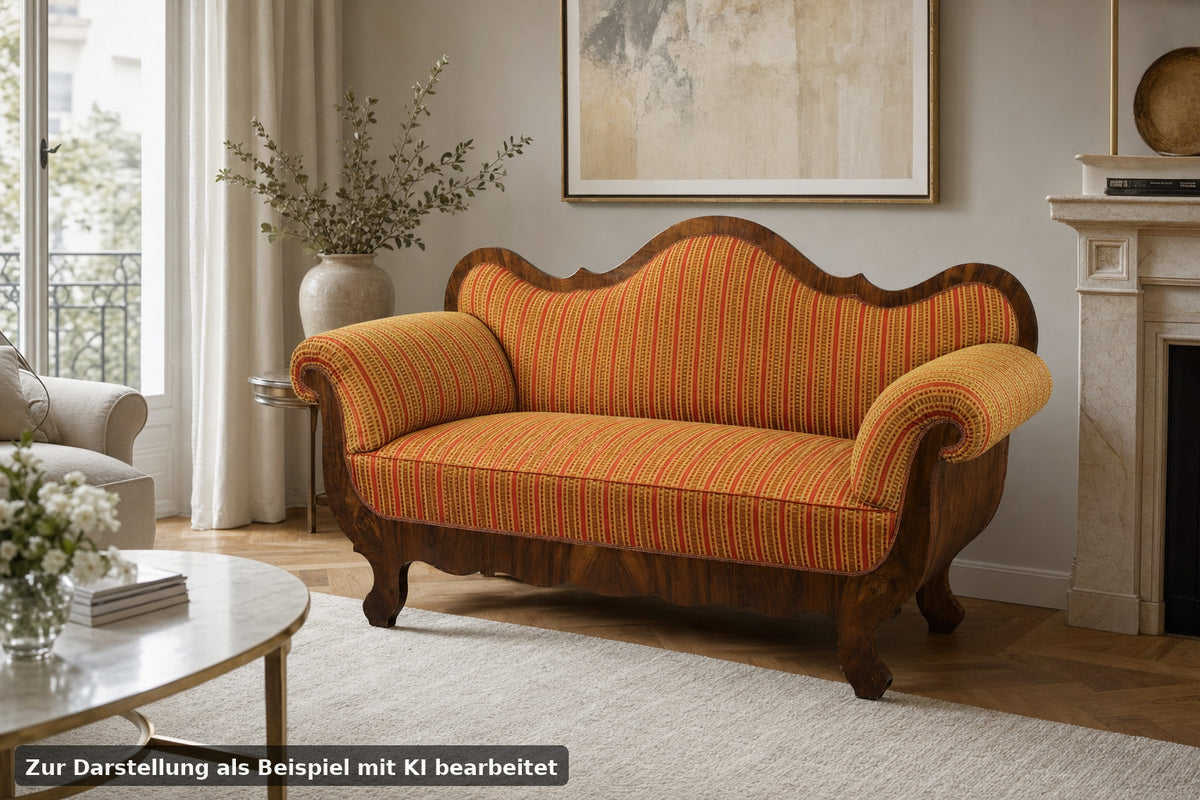 Biedermeier Couch Dreisitzer Nussbaum Streifen Stoff Sofa Antik 1850 Neubezug | Biedermeier - Bild 1