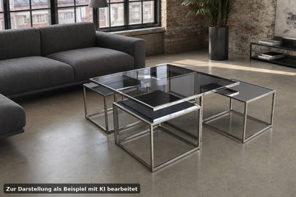 Eleganter Titanium - Glas - Couchtisch Mit 4 Ausziehbaren Spiegeltischen | Handarbeit - Bild 1