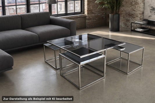 Eleganter Titanium - Glas - Couchtisch Mit 4 Ausziehbaren Spiegeltischen | Handarbeit - Bild 1