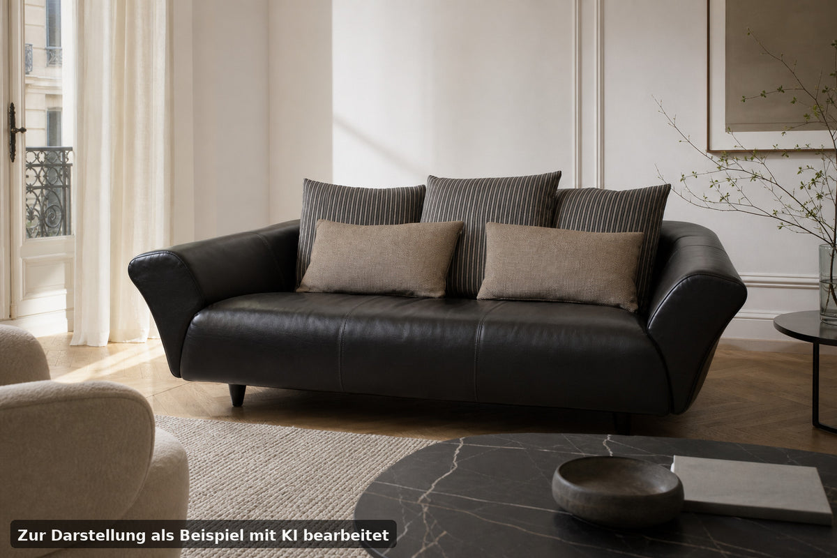 Rolf Benz Sofa Modell 333 Schwarz Leder mit 5 neuen Stoff Kissen Designer Couch | Rolf Benz - Bild 1