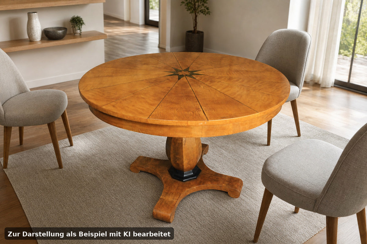 Biedermeier Esstisch Kaffeetisch Rund Birkenholz Sternintarsie Antik um 1900 | Biedermeier - Bild 1