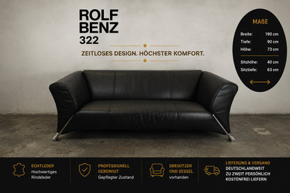 ROLF BENZ 322 | 2,5-SITZER | SCHWARZ LEDER | DESIGNER SOFA | Rolf Benz - Bild 2