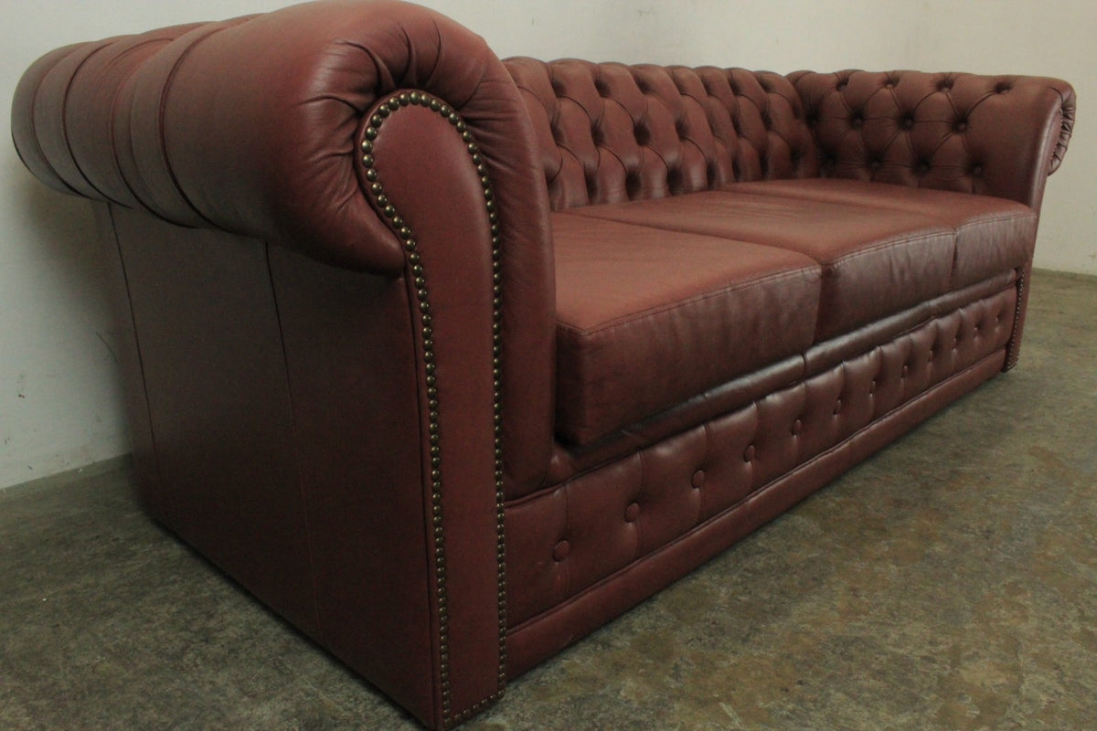 Original Englische Chesterfield Couch Dreisitzer Leder Rot Vintage Clubsofa | Chesterfield - Bild 9