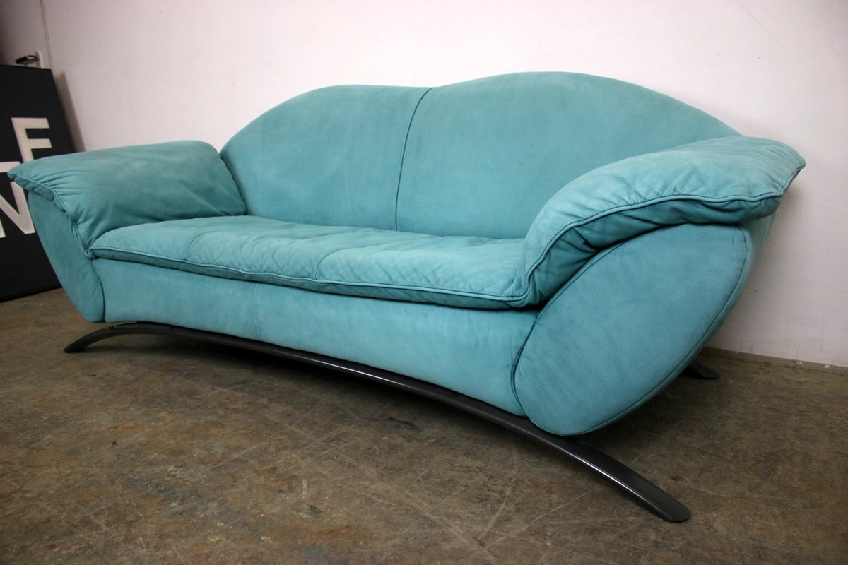 Rolf Benz Dreisitzer Couch Veloursleder Blau Designer Sofa | Rolf Benz - Bild 4