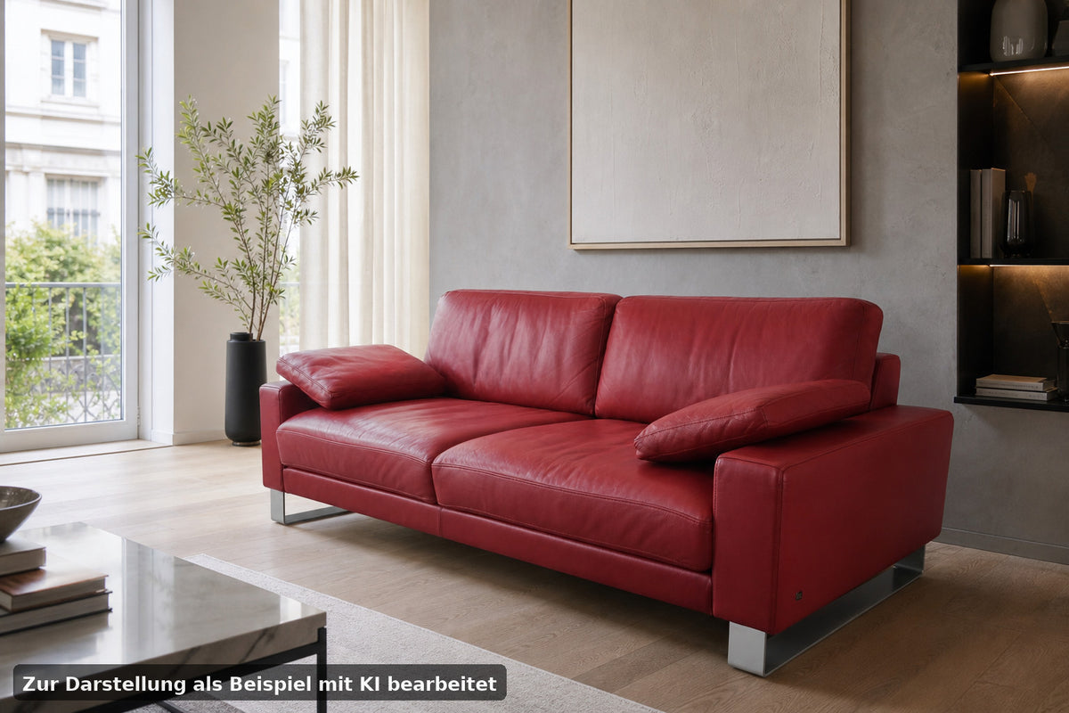 Rolf Benz EGO Designer Couch Auf Kufen Dreisitzer Leder Rot Sofa Mit Armkissen | Rolf Benz - Bild 1