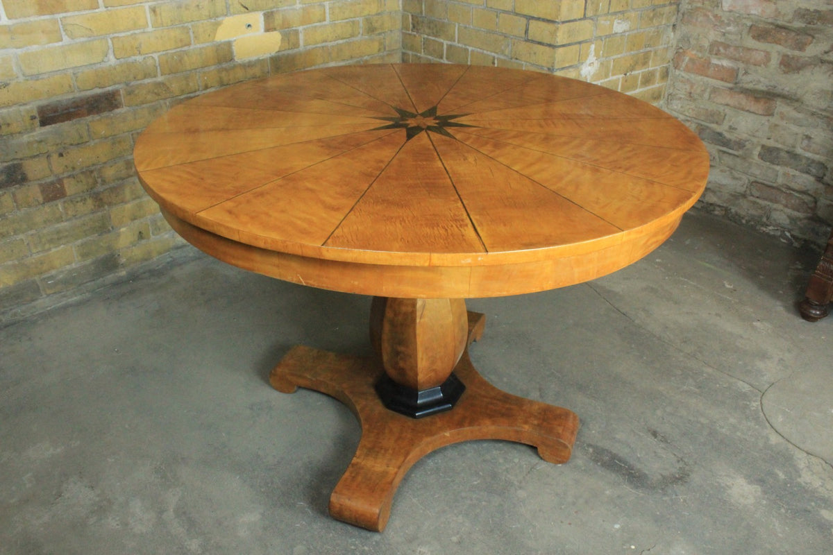 Biedermeier Esstisch Kaffeetisch Rund Birkenholz Sternintarsie Antik um 1900 | Biedermeier - Bild 2