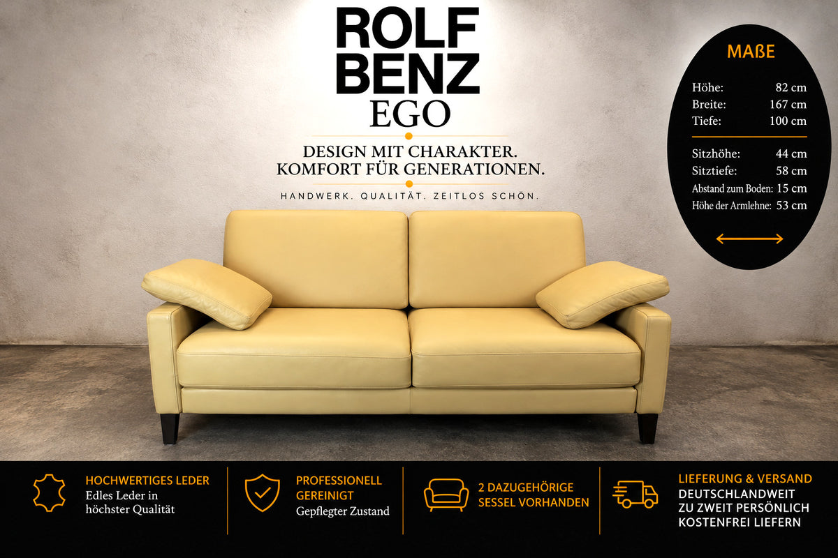 ROLF BENZ EGO | 2-SITZER | LEDER CREME | DESIGNER COUCH | Rolf Benz - Bild 2